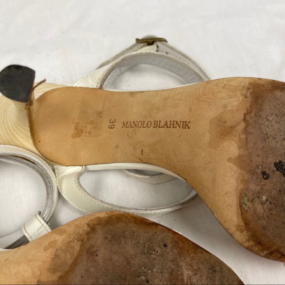 Manolo Blahnik White Studded T-strap Ankle Wrap Heels - Picture 10 of 10